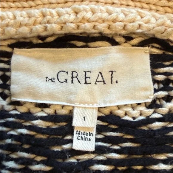 The Great Fair Isle Shawl Collar Cardigan Size 1 Cream Black Cotton Blend - Picture 3 of 5